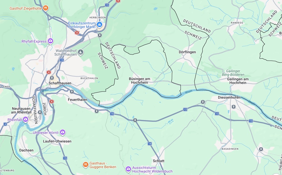 Mapa do enclave alemão de Büsingen am Hochrhein