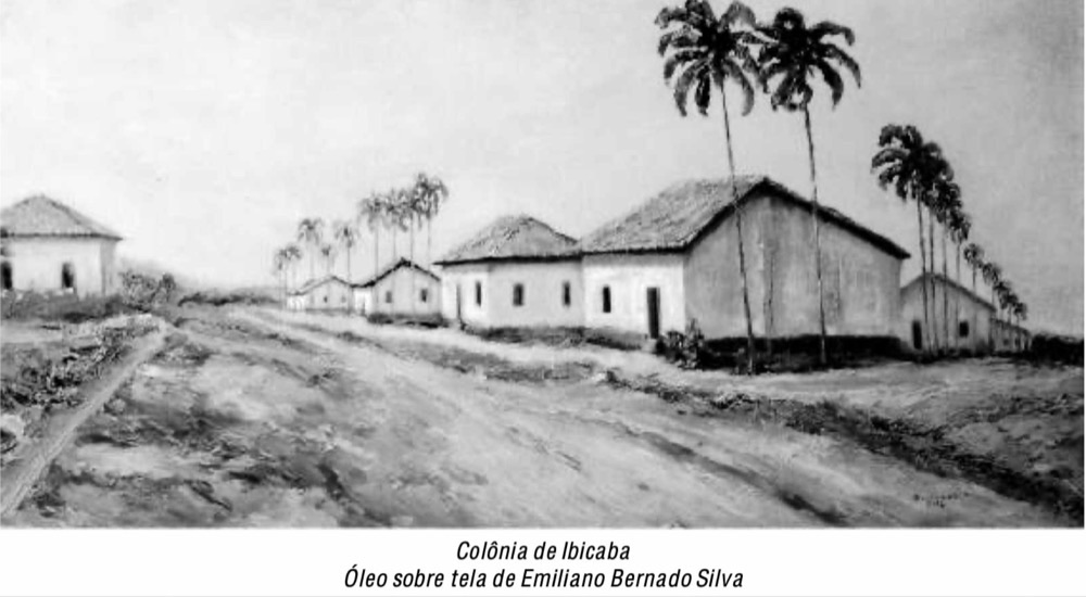 Gemälde der Kolonie der Fazenda Ibicaba, von Emiliano Bernado Silva