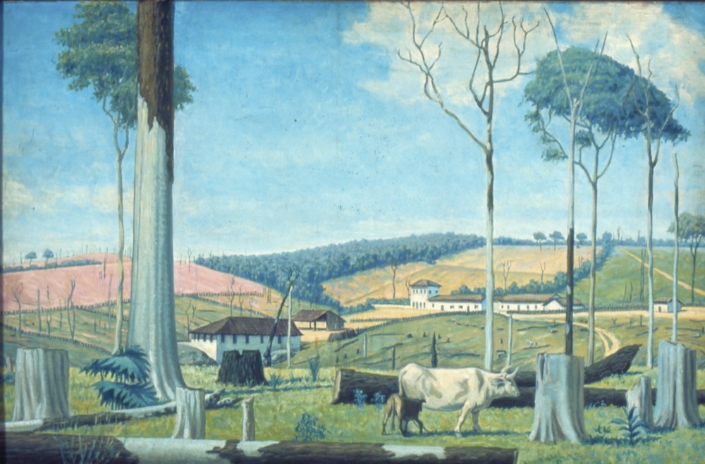 Gemälde von Henrique Manzo mit der Fazenda Ibicaba in Limeira, 1845, Sammlung des Museu Paulista der USP