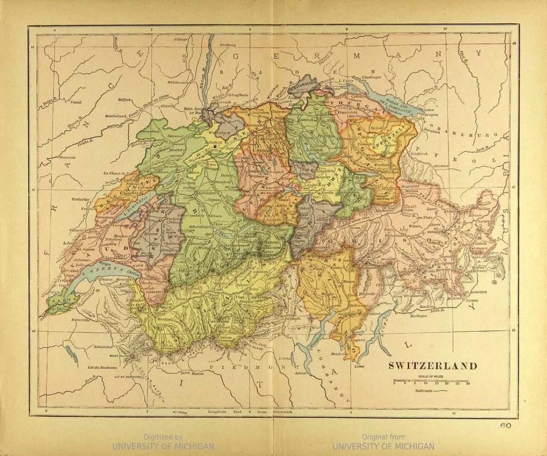 Alte Karte der Schweiz