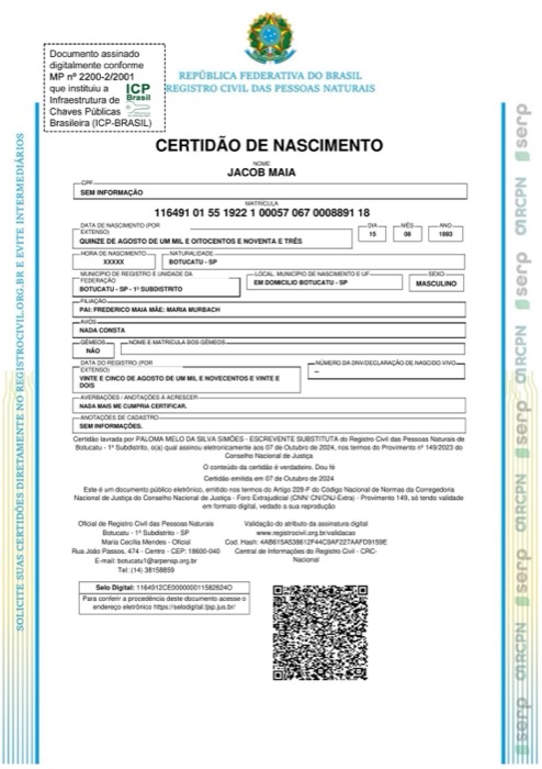 Titelseite des PDF: Geburtsurkunde von Jacob Meyer
